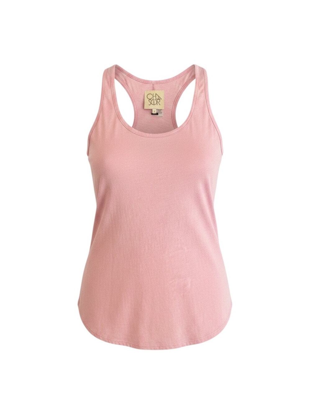 NWT S Chaser Peony Pink Scoop Neck Curved Hem Racerback Casual Tank Top
